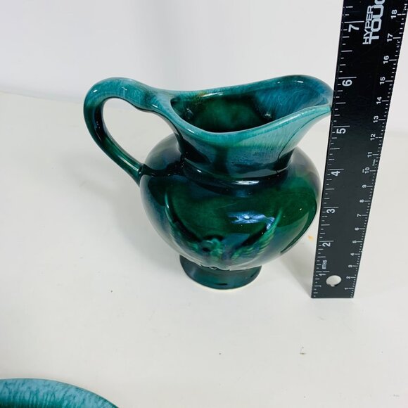 Hull Farm House Eagle Pitcher Basin Set Green Drip Glaze Pottery Home Decor VTG - Picture 10 of 16
